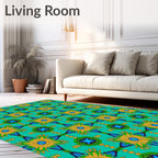 Golden Yellow Starburst Teal Geometric Rug