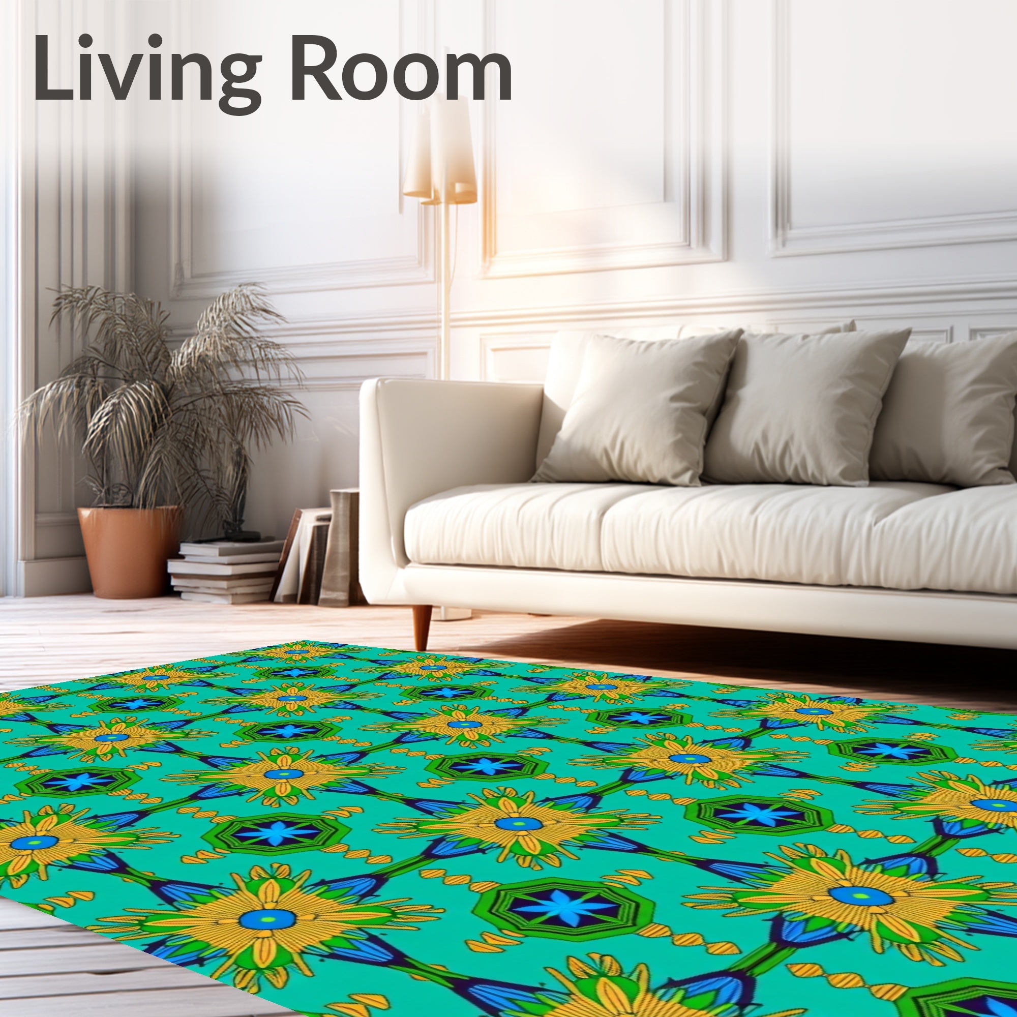 Golden Yellow Starburst Teal Geometric Rug