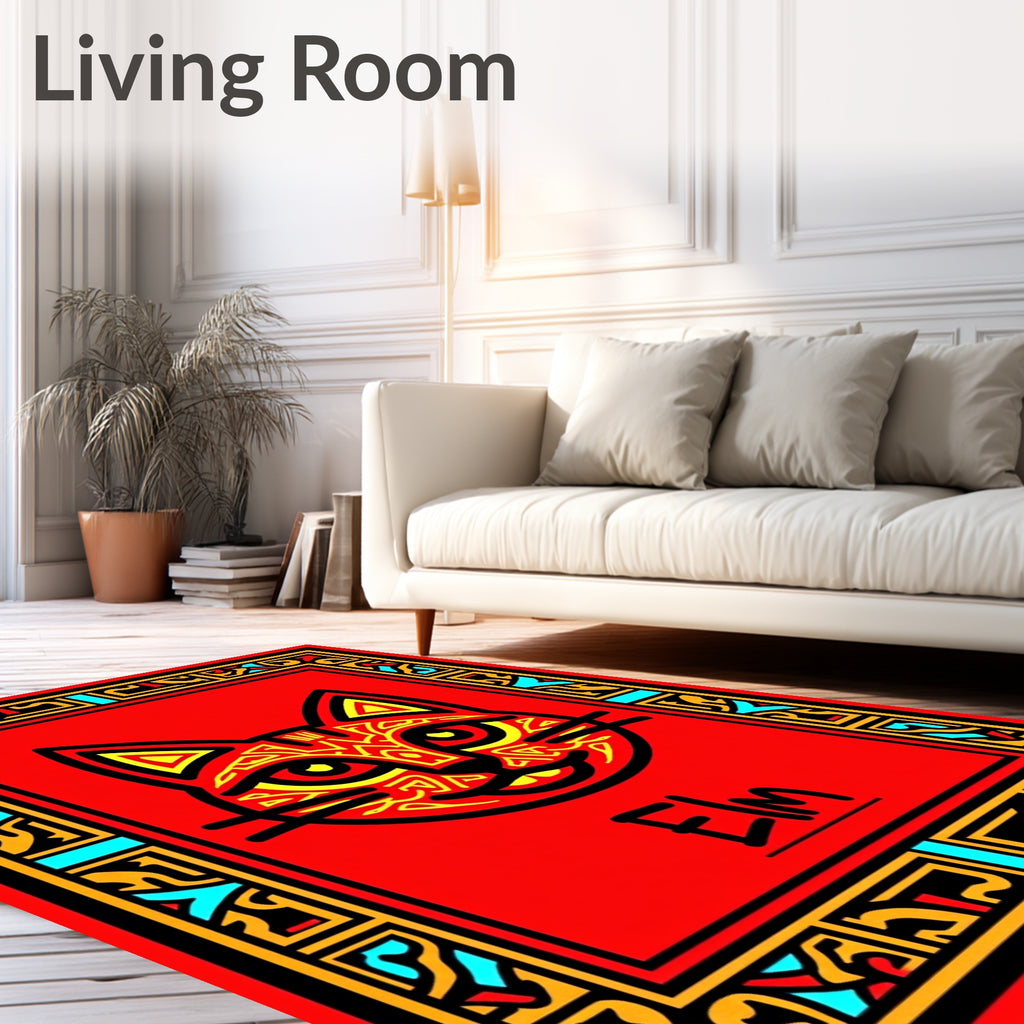 Crimson Cat Bordered With Intricate Lines Rug