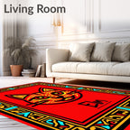 Crimson Cat Bordered With Intricate Lines Rug