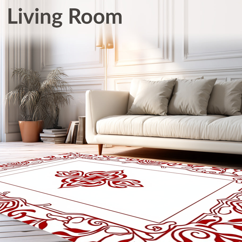 Ornate Crimson Floral Medallion Frame Rug
