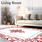 Ornate Crimson Floral Medallion Frame Rug