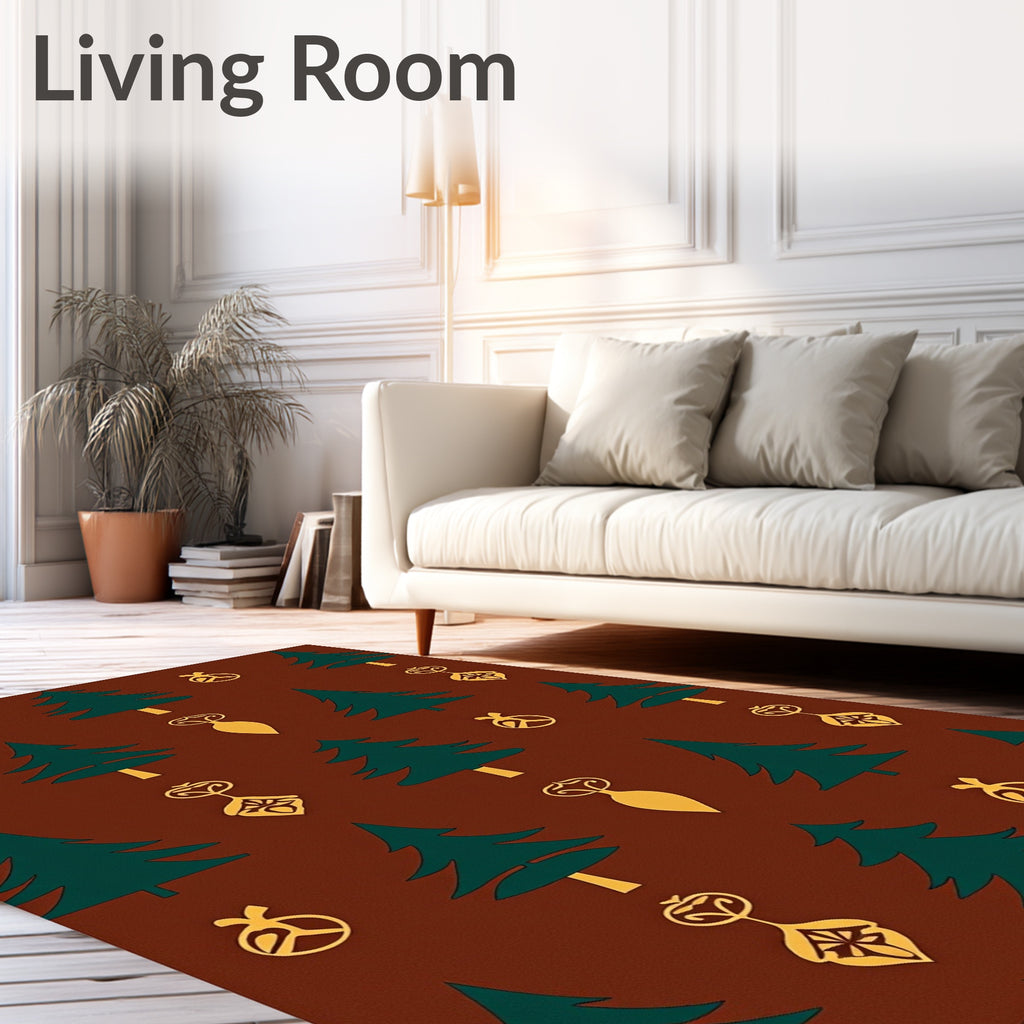 Emerald Tree Ornaments On Brown Rug