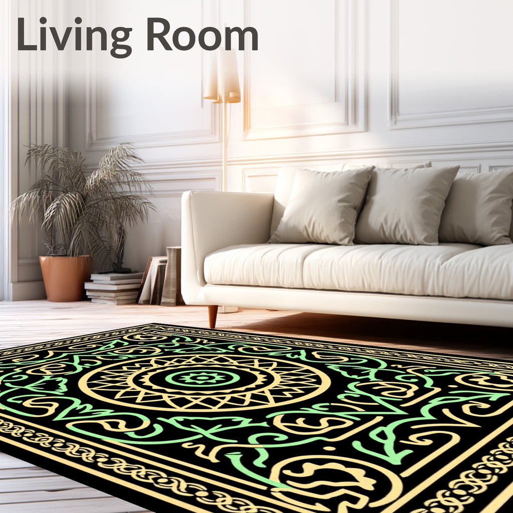Vintage Yellow Green Interlocking Medallion Rug