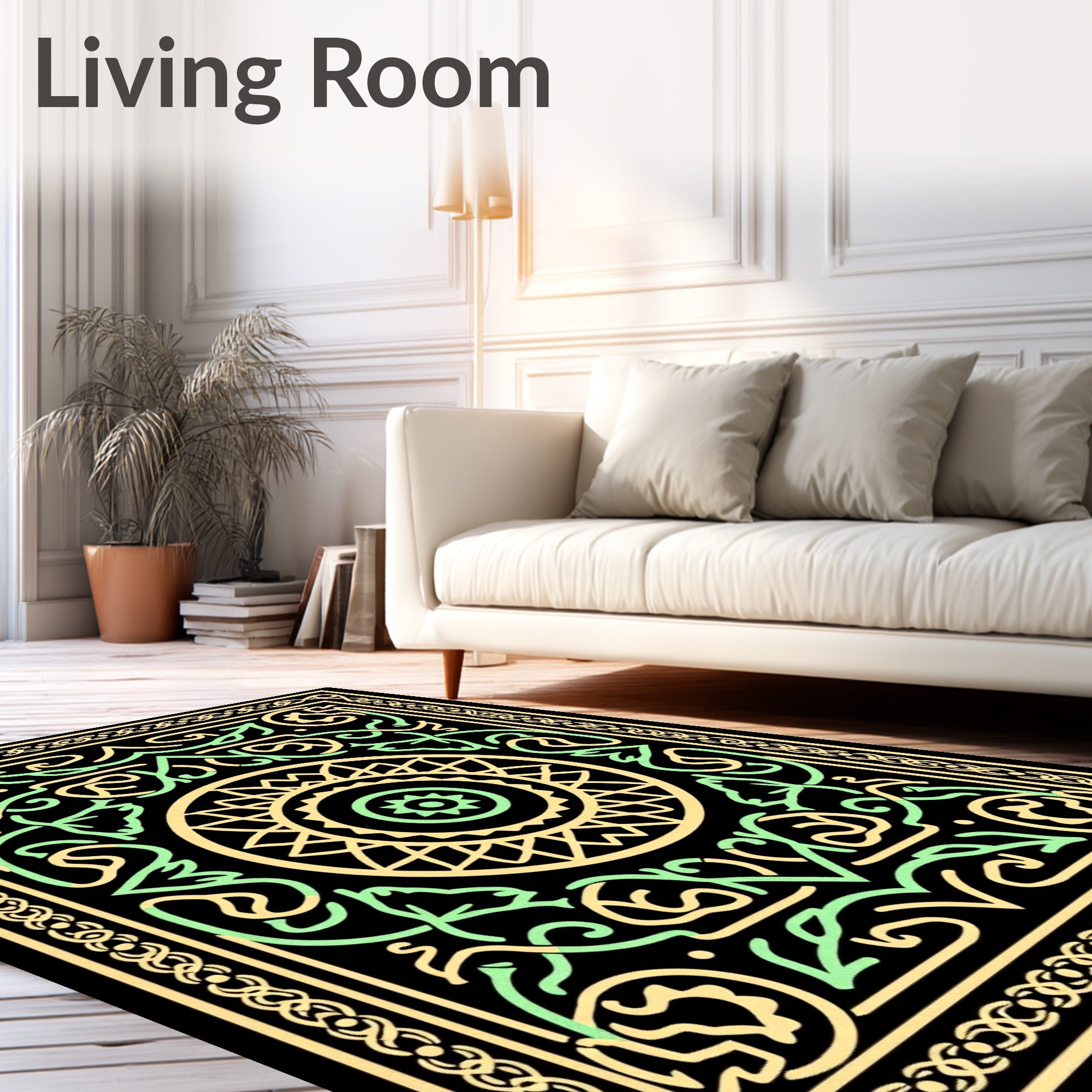 Vintage Yellow Green Interlocking Medallion Rug