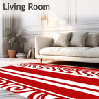 Bold Red White Striped Swirl Rug