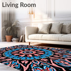 Coral Blue Swirl Mandala Rug