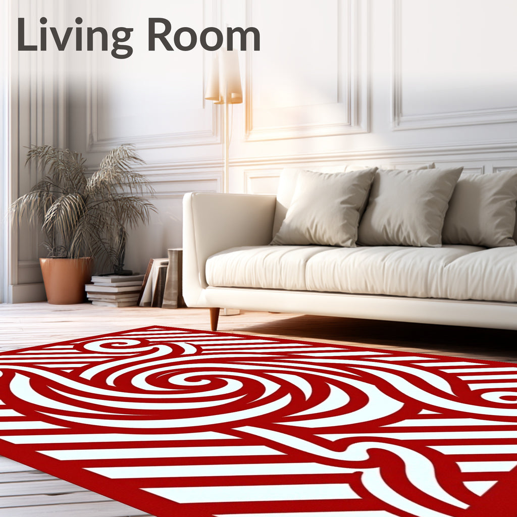 Red Bold Swirl Bamboo Stripes Rug