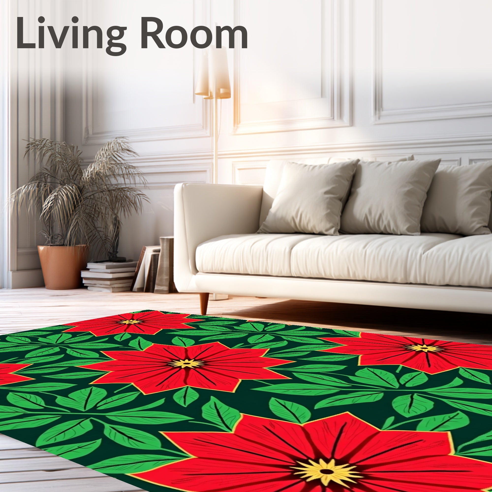 Bold Red Floral Leaf Garden Rug