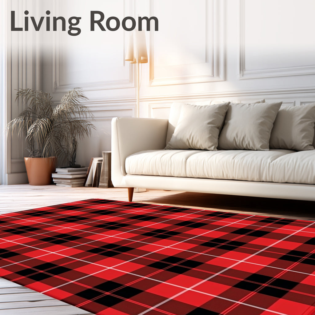 Classic Red Black Tartan Woven Rug