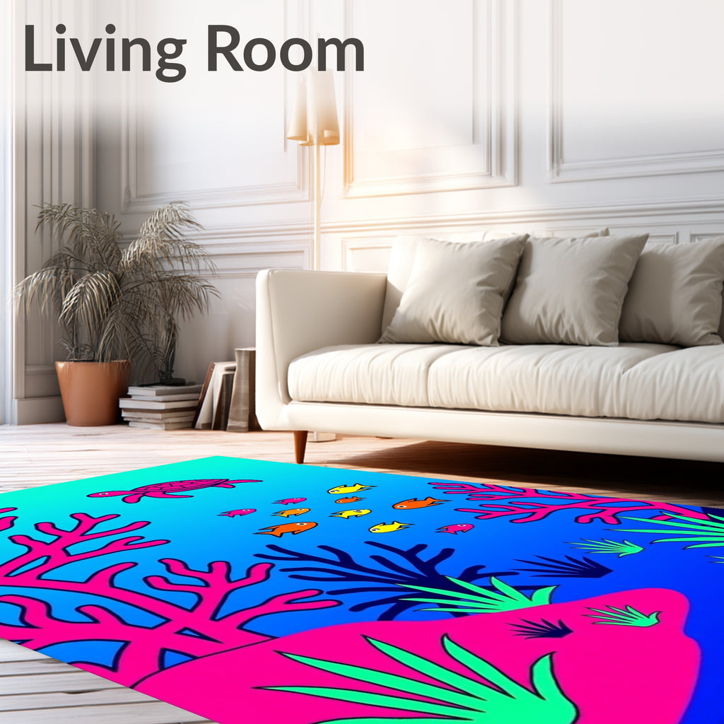 Vibrant Coral Reef Turtle School Rug