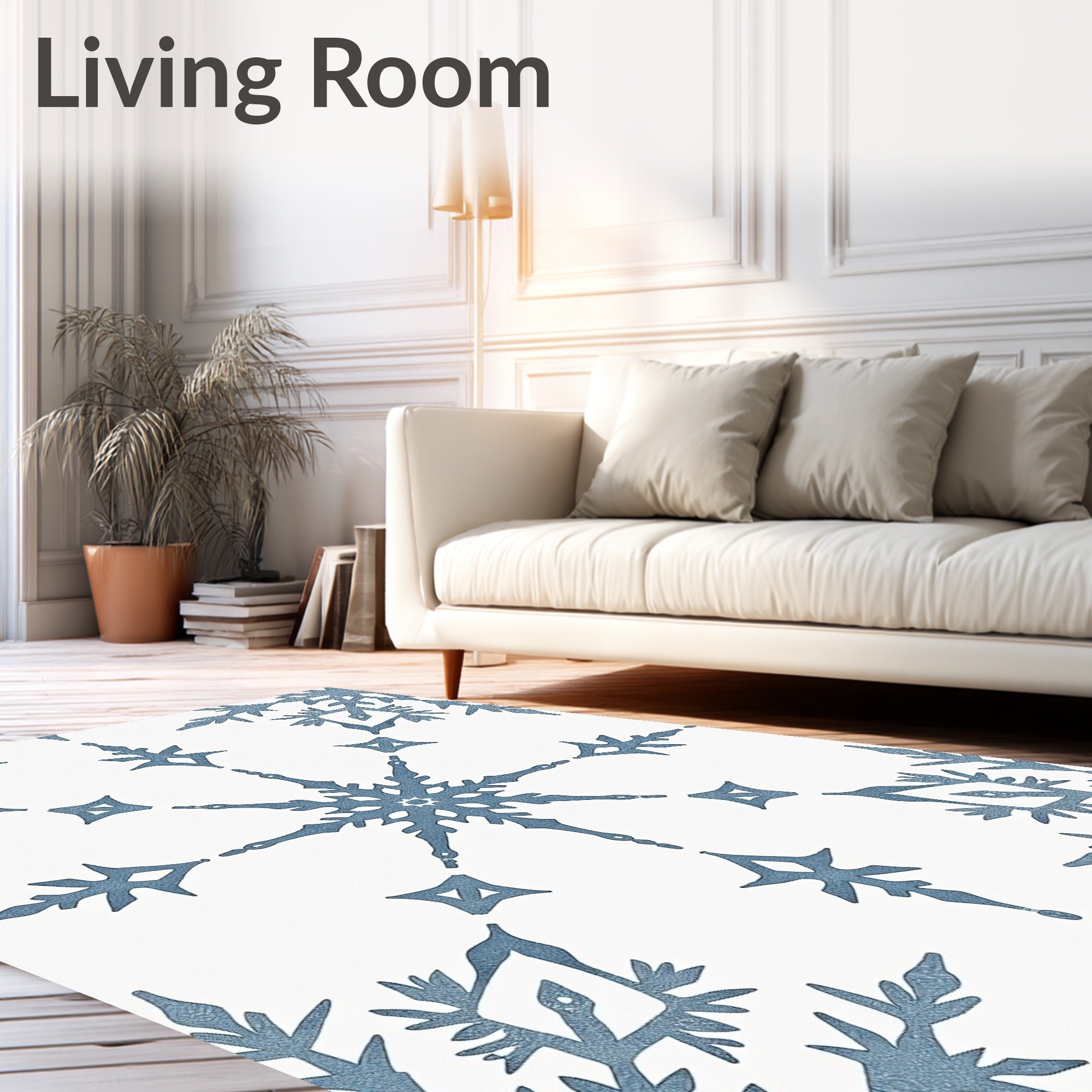 Frosty Blue Snowflake Mandala Rug