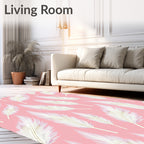 Elegant White Feather Pattern Pink Background Rug