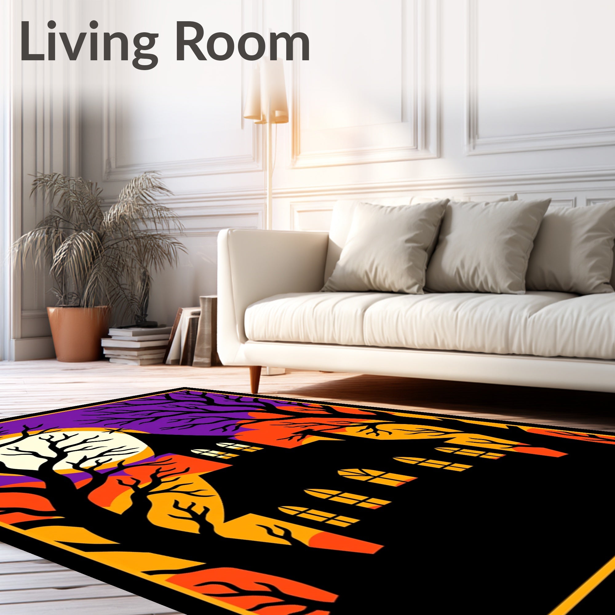 Spooky Black Victorian House Moonlit Night Rug