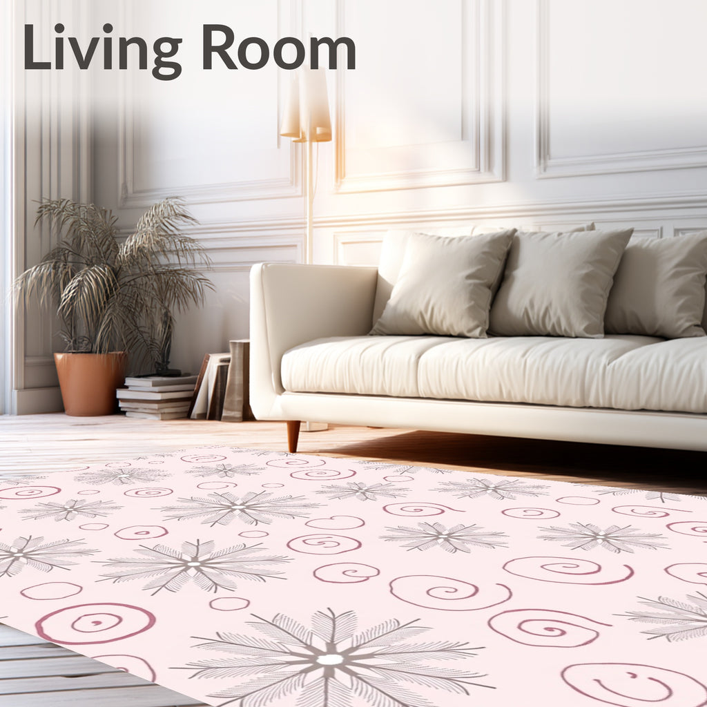 Pink Snowflake Swirl Medallion Rug