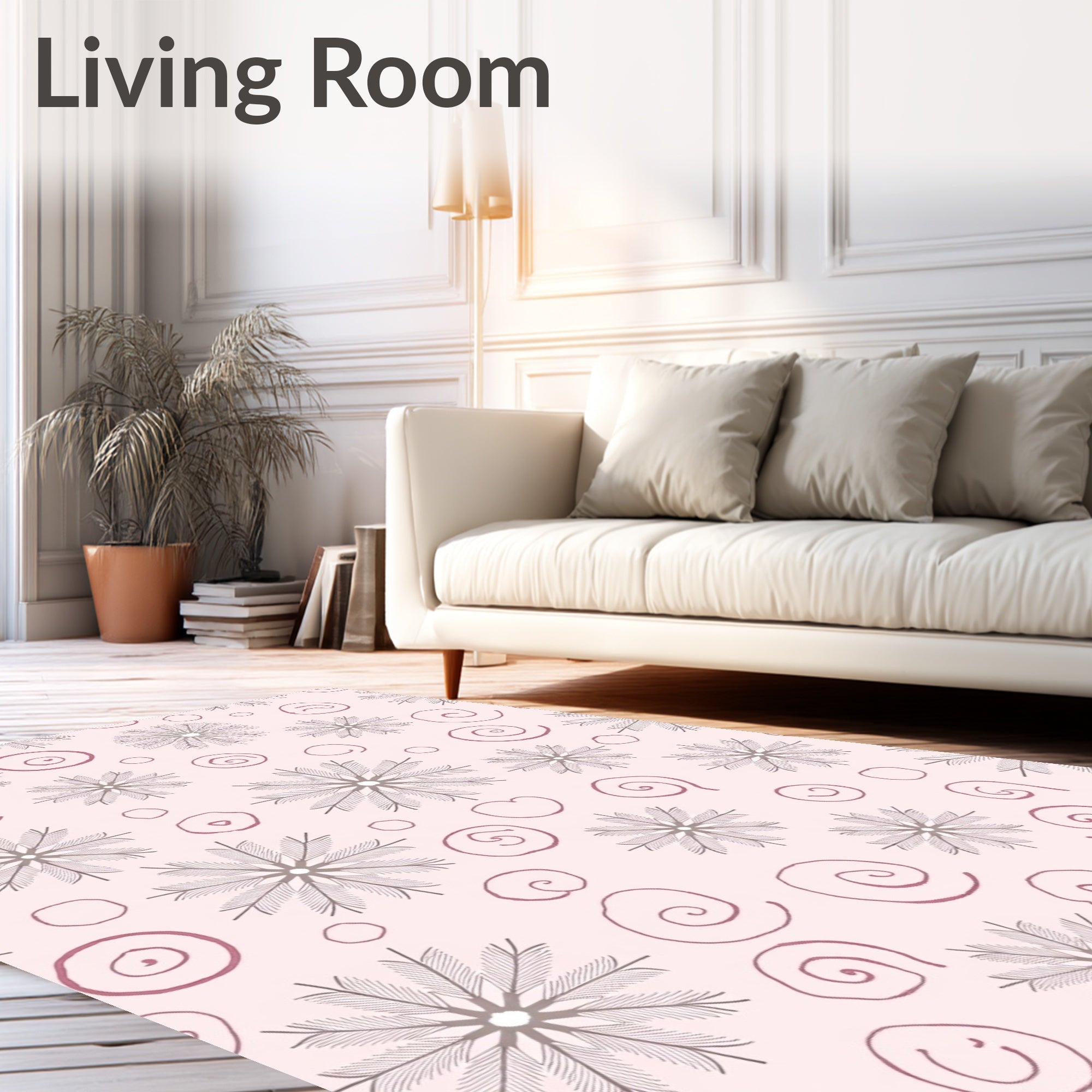 Pink Snowflake Swirl Medallion Rug