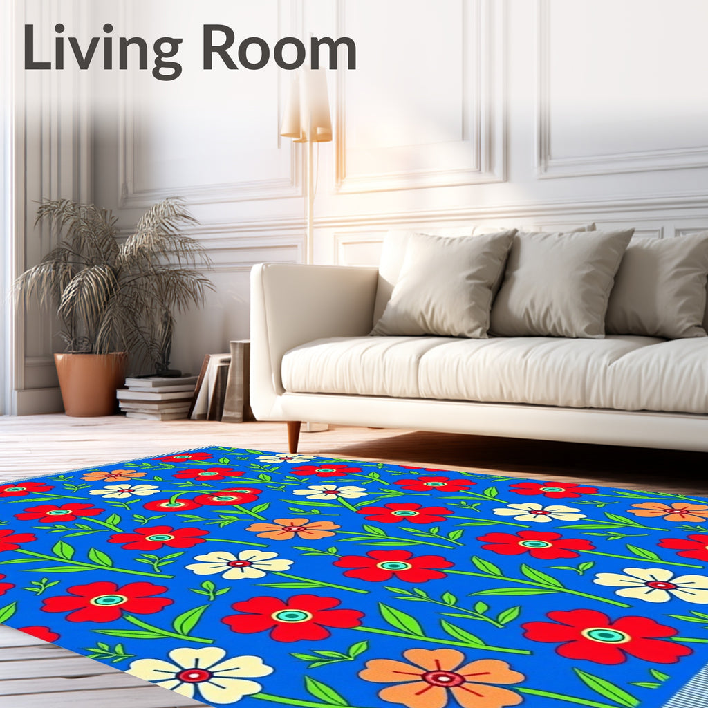 Vibrant Red White Orange Floral Garden Rug