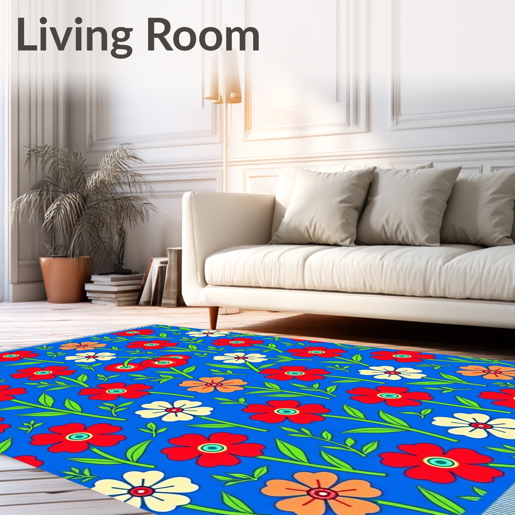 Vibrant Red White Orange Floral Garden Rug