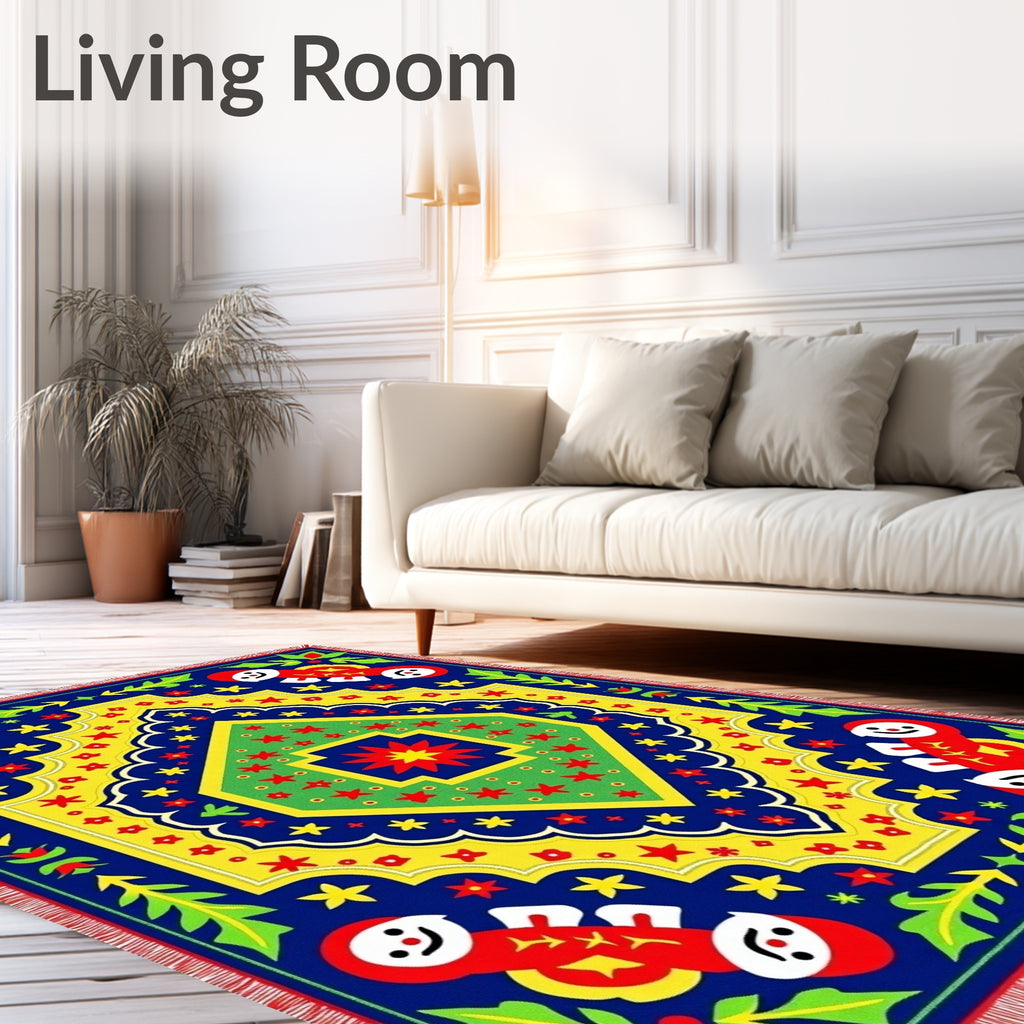 Bold Red Blue Folk Art Medallion Rug