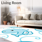 Cute Blue Whales Swirling Water Rug