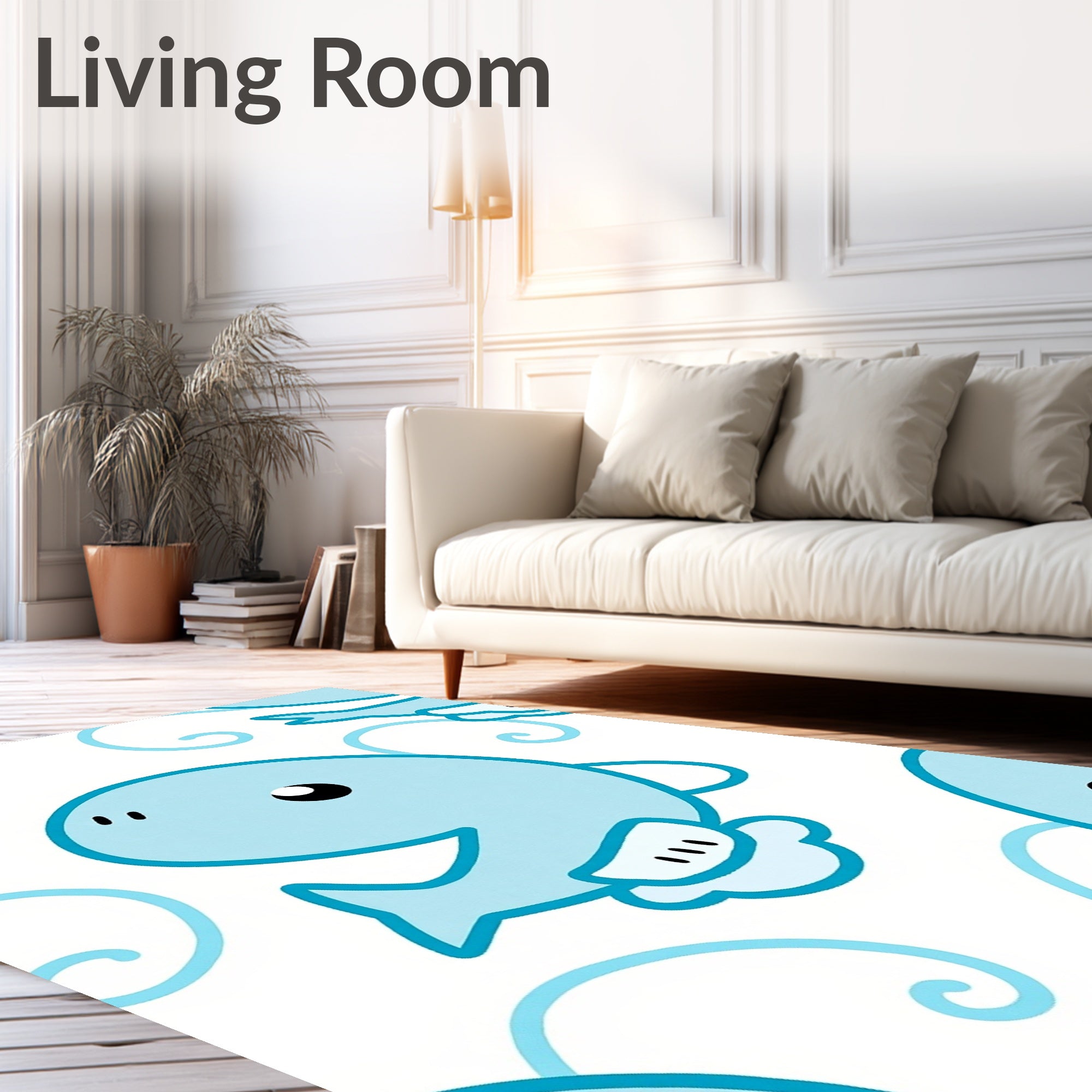 Cute Blue Whales Swirling Water Rug