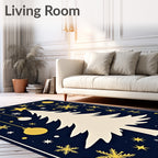 Gold Snowflake Christmas Tree Night Sky Rug