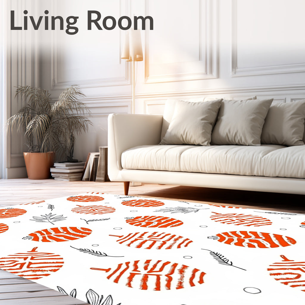 Vibrant Orange Abstract Leaf Medallion Rug