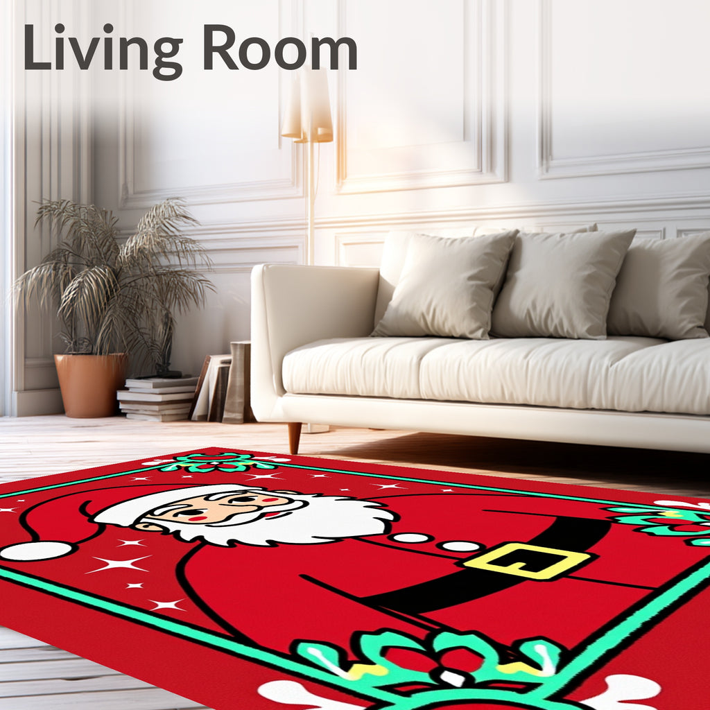 Festive Red Santa Claus Glimmering Stars Rug
