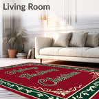 Deep Red Bordered Festive Floral Christmas Rug