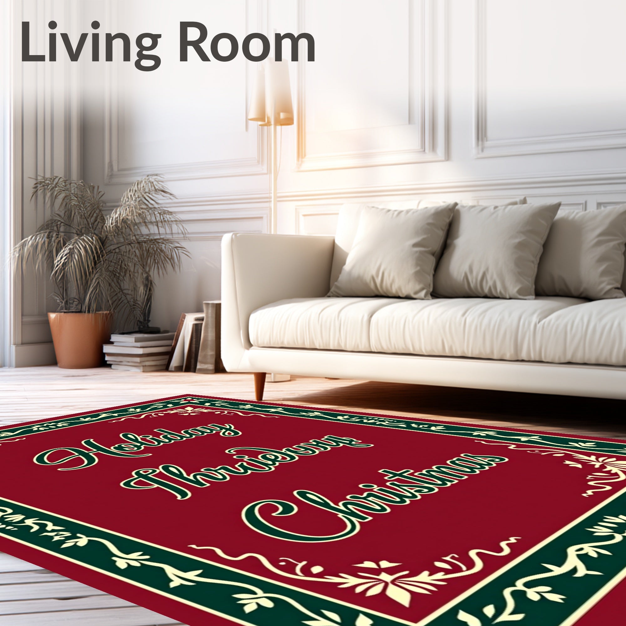 Deep Red Bordered Festive Floral Christmas Rug