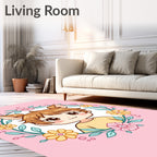 Cute Chibi Kawaii Animal Floral Frame Rug