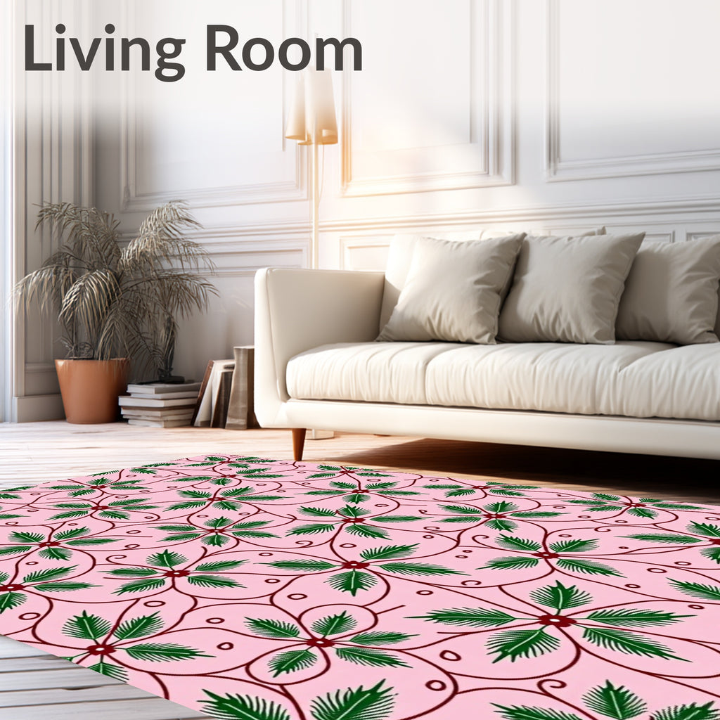 Delicate Pink Green Vine Floral Rug