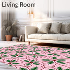 Delicate Pink Green Vine Floral Rug
