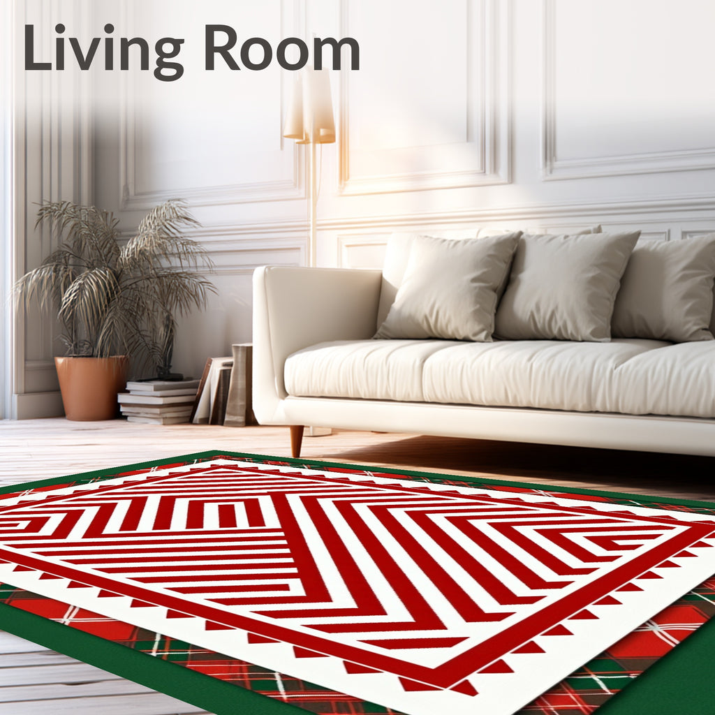 Classic Red White Geometric Maze Rug