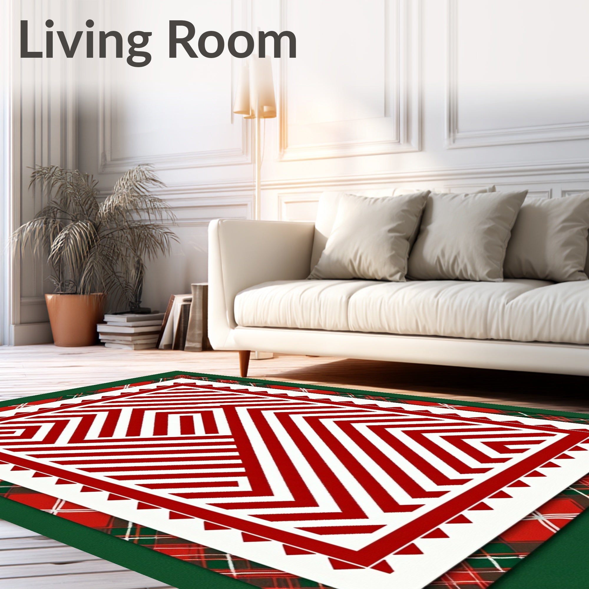 Classic Red White Geometric Maze Rug