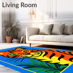 Vibrant Orange Green Cat Jungle Rug