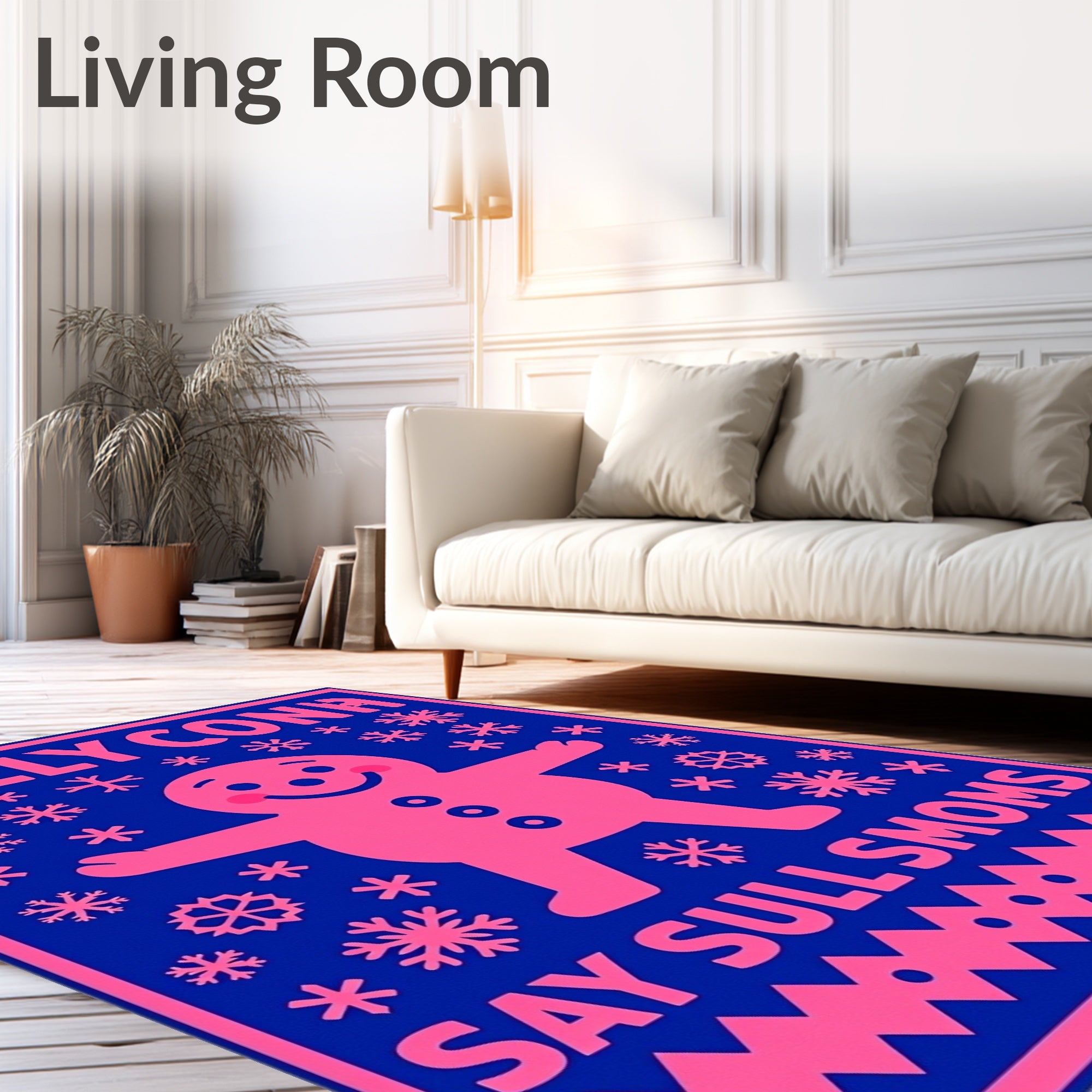 Pink Gingerbread Man Snowflakes Rug