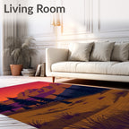 Crimson Mountain Sunset Evergreen Landscape Rug