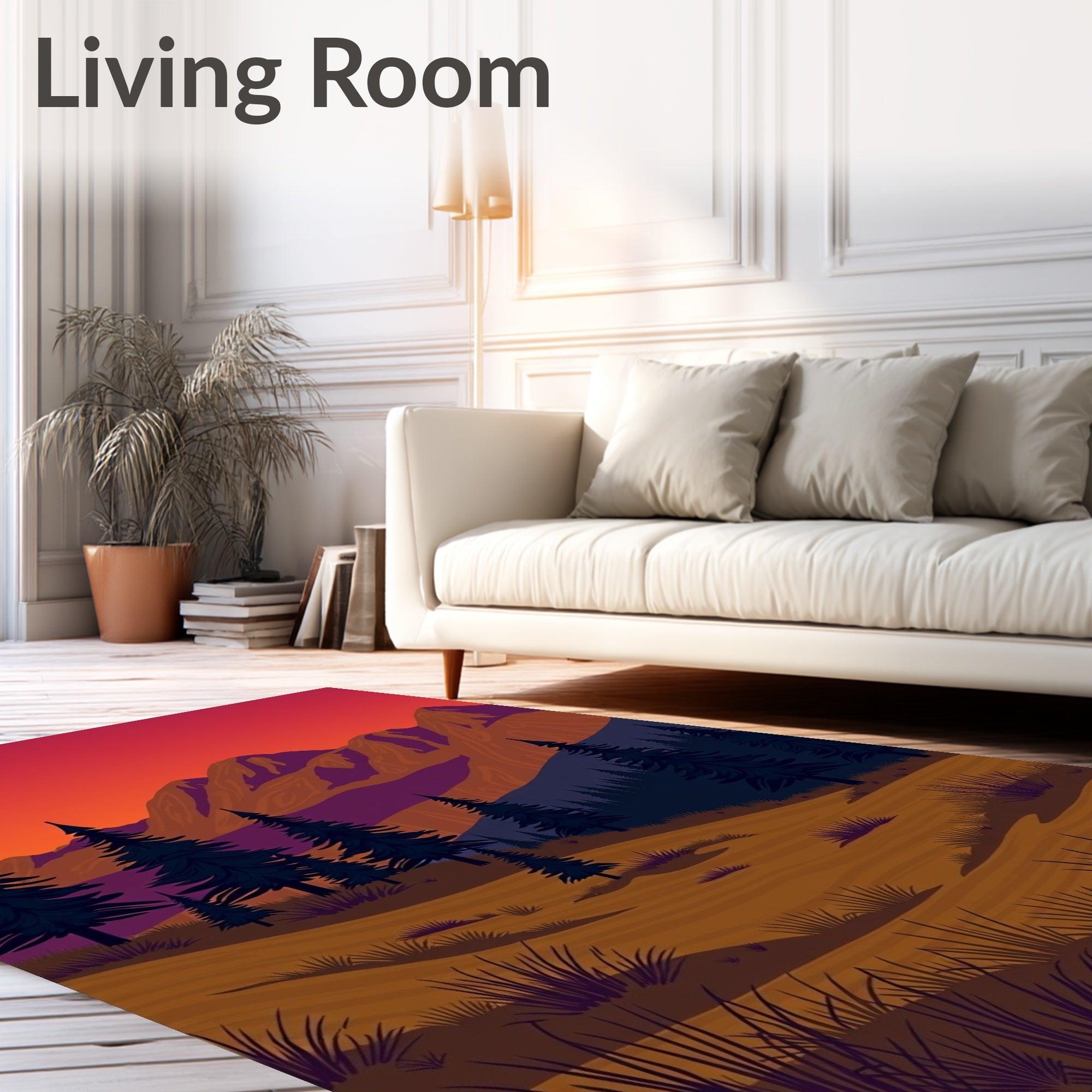 Crimson Mountain Sunset Evergreen Landscape Rug