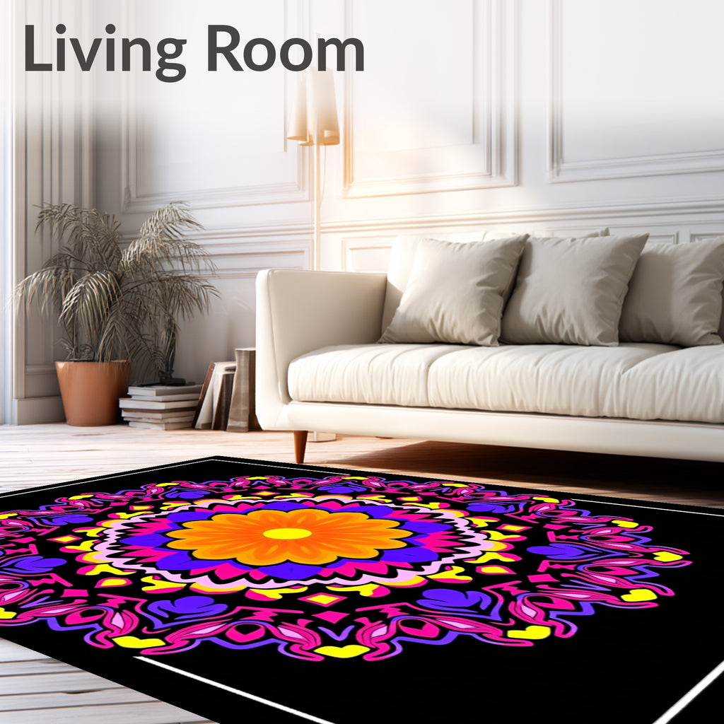Vibrant Orange Flower Mandala Rug