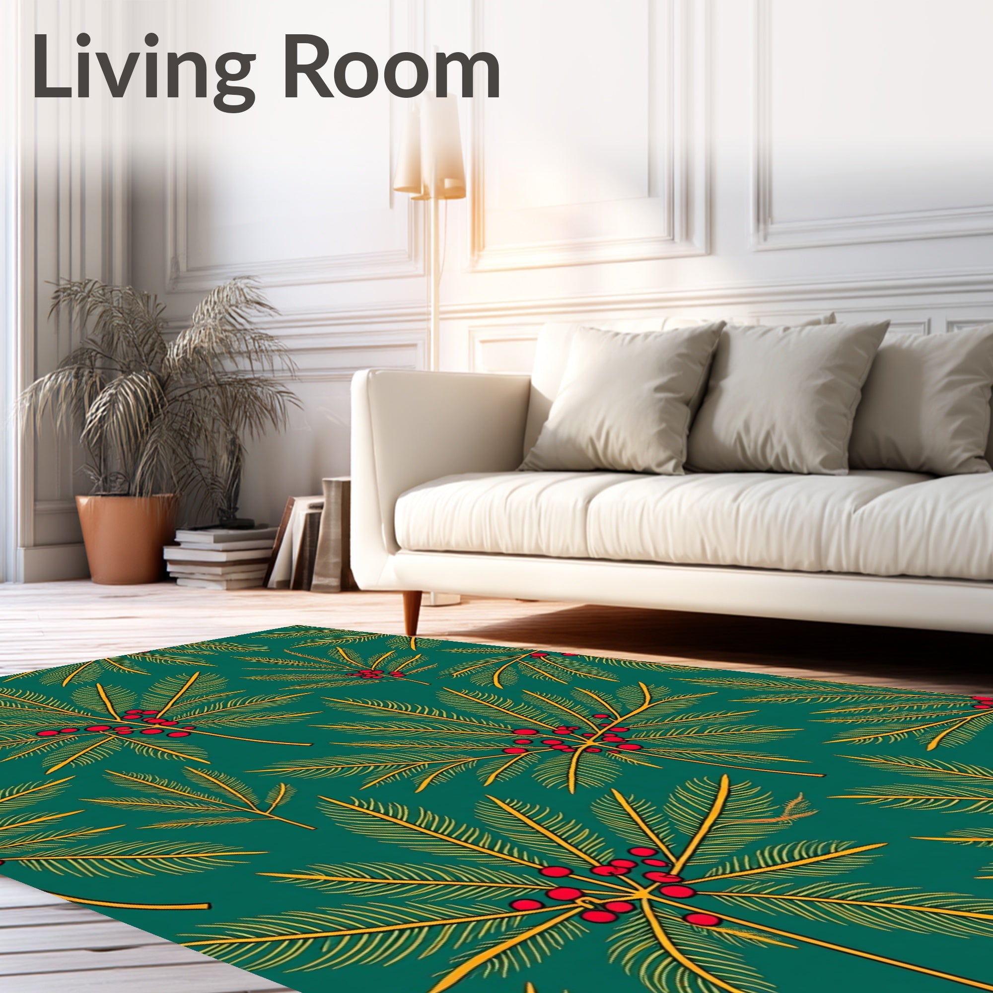 Emerald Green Tropical Berry Sprigs Rug