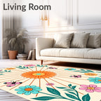 Retro Orange Sun Butterfly Floral Meadow Rug