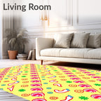 Playful Yellow Red Swirls and Shapes Rug