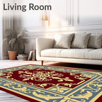 Crimson Golden Baroque Floral Border Rug