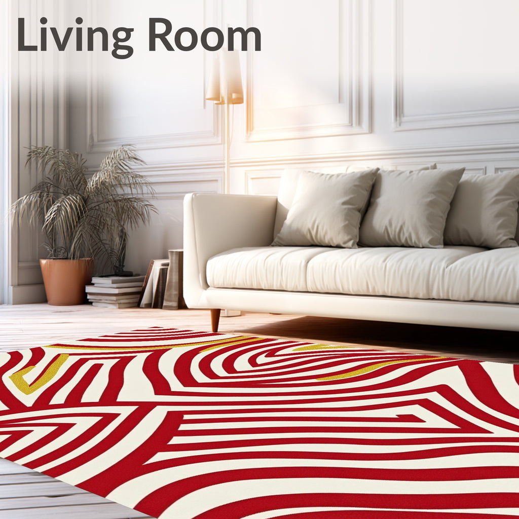 Bold Red Gold Abstract Swirl Rug