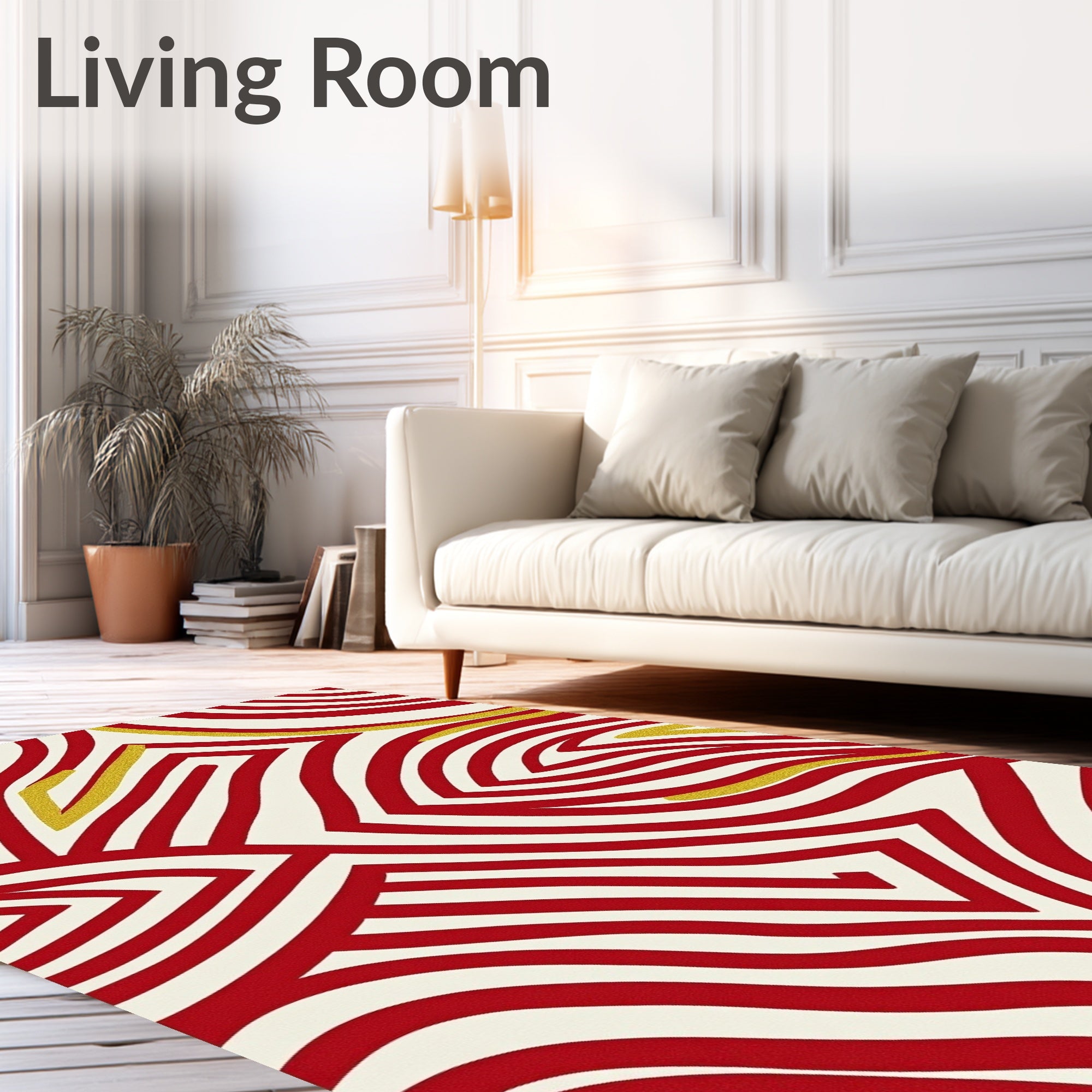 Bold Red Gold Abstract Swirl Rug