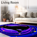 Black Cat Yellow Starry Swirl Rug