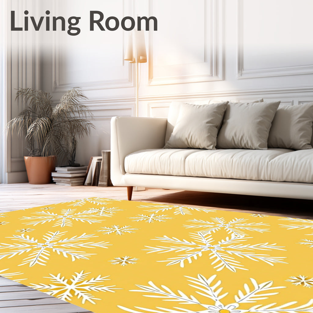 Golden Snowflakes White Radiance Rug
