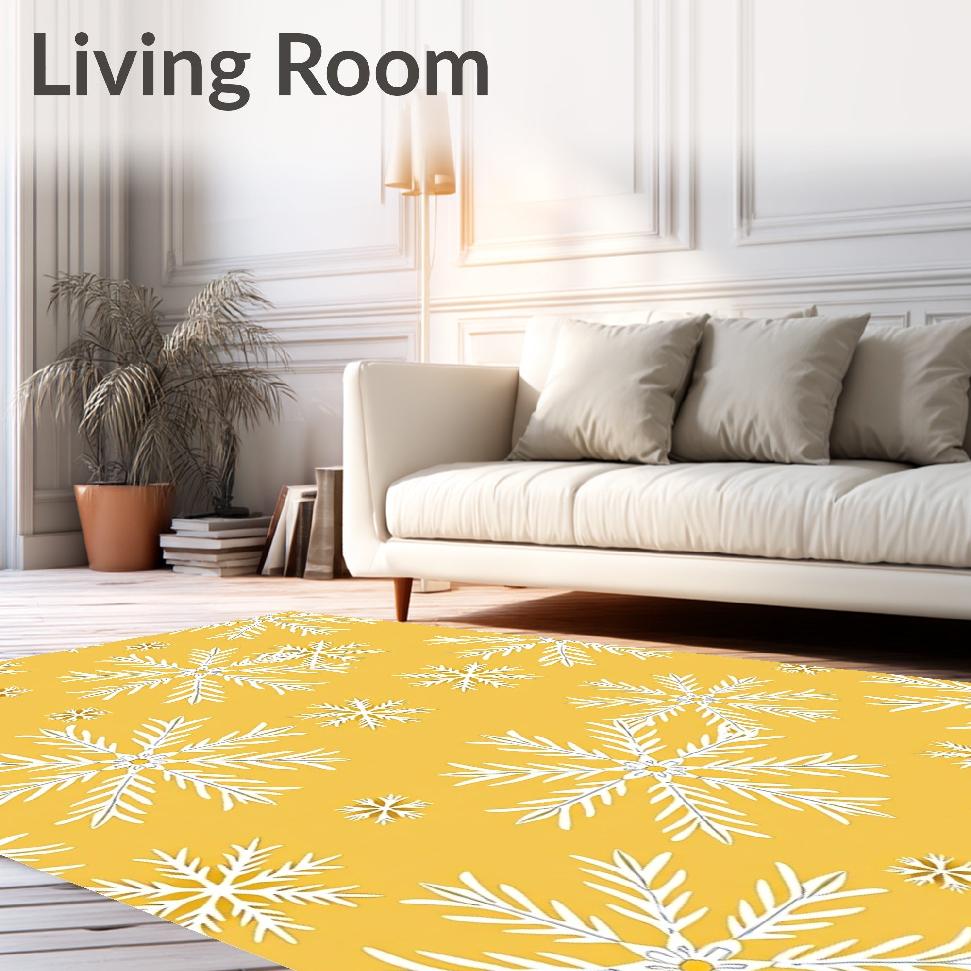 Golden Snowflakes White Radiance Rug