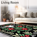 Whimsical Red Floral Cow Portrait Rug